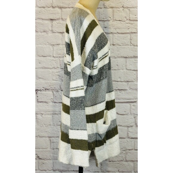 NWT Pink Clover Open Front Long Cardigan Sweater Stripes Pockets SOFT Oversize M - Picture 4 of 7